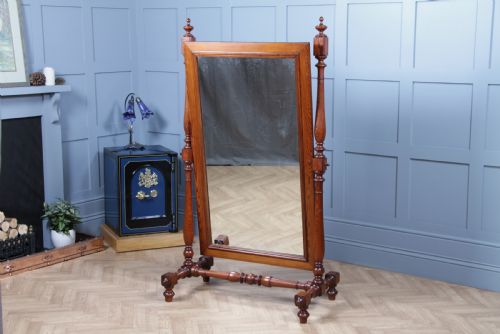 ANTIQUE VICTORIAN PITCH PINE TURNED LARGE CHEVAL FLOOR STANDING SWING MIRROR C1880 - ADDITIONAL PHOTO 3