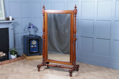 ANTIQUE VICTORIAN PITCH PINE TURNED LARGE CHEVAL FLOOR STANDING SWING MIRROR C1880 - ADDITIONAL PHOTO 4