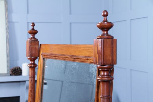 ANTIQUE VICTORIAN PITCH PINE TURNED LARGE CHEVAL FLOOR STANDING SWING MIRROR C1880 - ADDITIONAL PHOTO 5