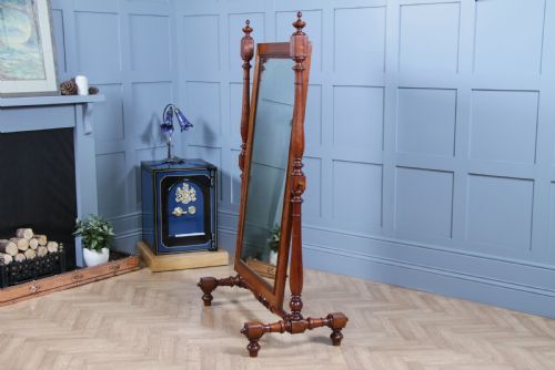 ANTIQUE VICTORIAN PITCH PINE TURNED LARGE CHEVAL FLOOR STANDING SWING MIRROR C1880 - ADDITIONAL PHOTO 10