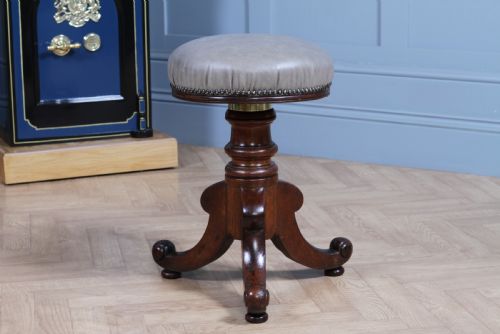 fig 1. Antique Early Victorian Mahogany & Leather Revolving Piano Dressing Table Stool C1840
