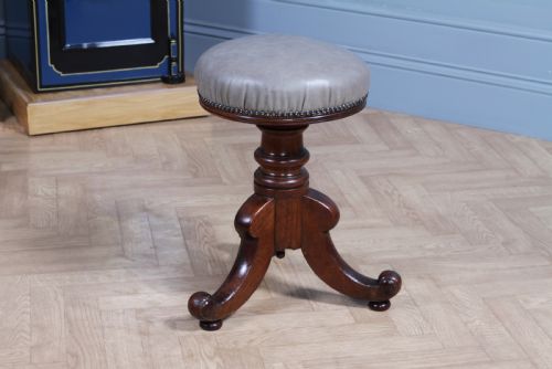 fig 2. Antique Early Victorian Mahogany & Leather Revolving Piano Dressing Table Stool C1840