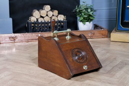 Antique Edwardian Art Nouveau Oak Carved Fireside Coal Purdonium Scuttle Box C1900
