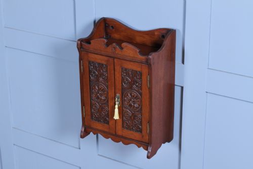 fig 3. Small Antique Oak Arts & Crafts 2 door Hanging Smokers Pipe Cabinet