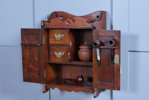 fig 4. Small Antique Oak Arts & Crafts 2 door Hanging Smokers Pipe Cabinet