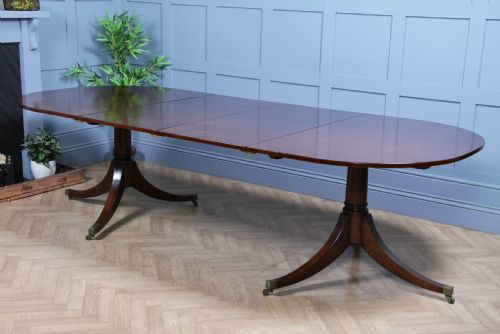 Antique 9ft Regency Revival Solid Mahogany Twin Pedestal 2 Leaf Dining Table C1900