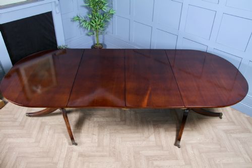 fig 2. Antique 9ft Regency Revival Solid Mahogany Twin Pedestal 2 Leaf Dining Table C1900