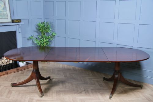 fig 3. Antique 9ft Regency Revival Solid Mahogany Twin Pedestal 2 Leaf Dining Table C1900