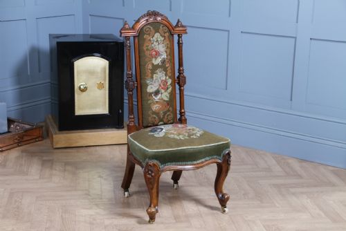 Antique Early Victorian Carved Walnut Needlepoint Tapestry Nursing Chair on Cabriole Legs C1840

