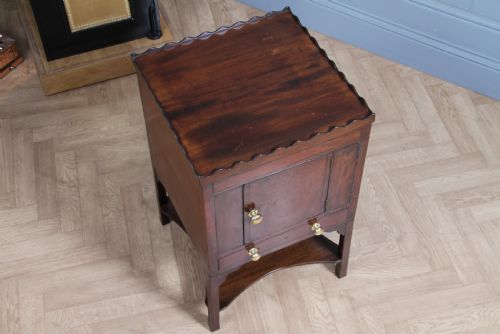 fig 1. Antique Georgian Flame Grain Mahogany & Ebony Inlaid Tray Top Bedside Cupboard Lamp Side Table