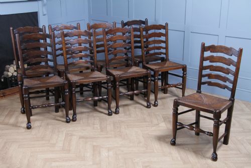 Titchmarsh & Goodwin Set of 9 Ladder Back Solid Oak Rush Seated Dining Chairs 8