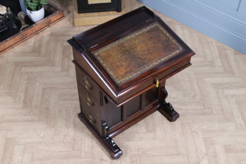 fig 2. Antique Original Edwardian Walnut 3 Drawer Davenport Writing Desk C1890