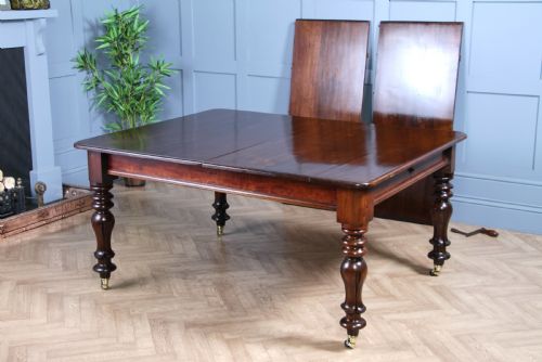 fig 1. Antique Early Victorian Solid Mahogany Grand Wind Out 2 Leaf Dining Table C1840