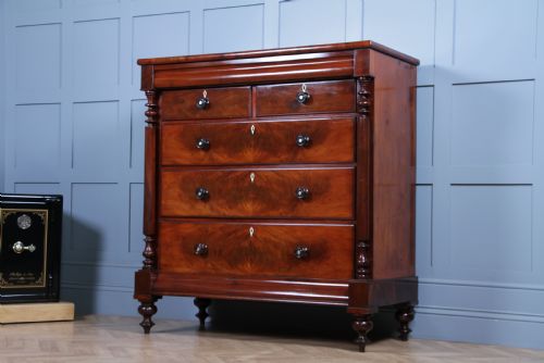 fig 2. Oustanding Quality Antique Original Victorian Flame Mahogany Large Scottish Chest of 6 Drawers C1870