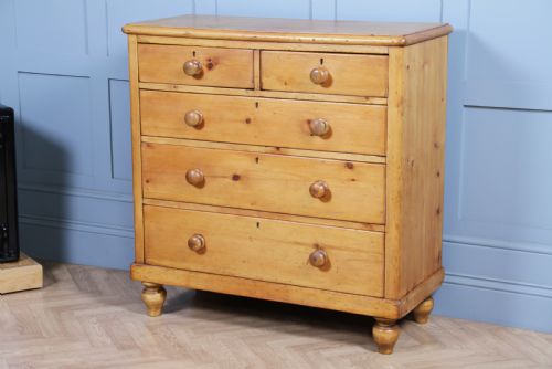 Original Antique Victorian Stripped Pine Chest of 5 Drawers Restored C1880