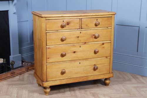 fig 2. Original Antique Victorian Stripped Pine Chest of 5 Drawers Restored C1880