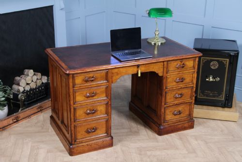 Antique American Smith & Co Maple 9 Drawer Twin Pedestal Writing Desk C1860