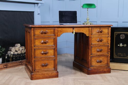 fig 1. Antique American Smith & Co Maple 9 Drawer Twin Pedestal Writing Desk C1860