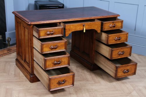 fig 2. Antique American Smith & Co Maple 9 Drawer Twin Pedestal Writing Desk C1860