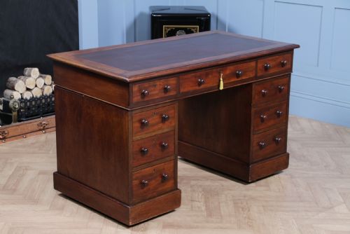 fig 2. Original Antique Victorian Mahogany 9 Drawer Twin Pedestal Leather Top Writing Desk C1880