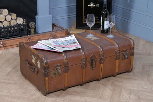 fig 1. Antique 1920's Canvas & Wood Suitcase Steamer Trunk Vintage Luggage