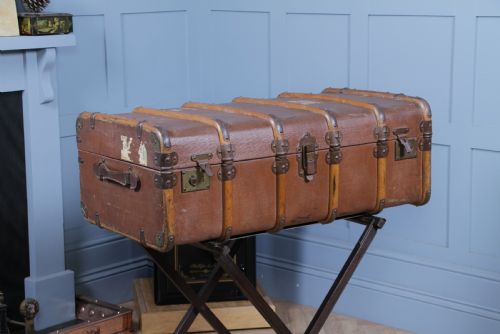 Antique 1920'S Canvas & Wood Suitcase Steamer Trunk Vintage Luggage