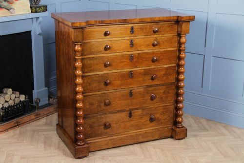 Antique Original Victorian Figured Walnut Bobbin Turned Large Scottish Chest of 6 Drawers 1850
