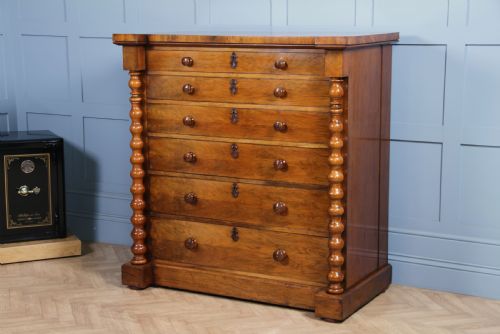 fig 2. Antique Original Victorian Figured Walnut Bobbin Turned Large Scottish Chest of 6 Drawers 1850