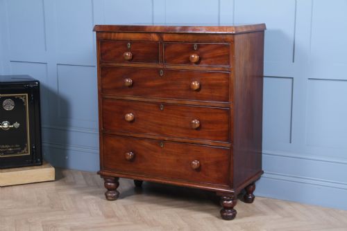 fig 2. Original Antique Victorian Mahogany Compact Chest of 5 Drawers Restored C1870