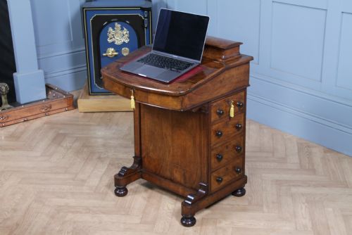fig 1. Original Antique Victorian Walnut 4 Drawer Davenport Desk Inlaid Restored C1880