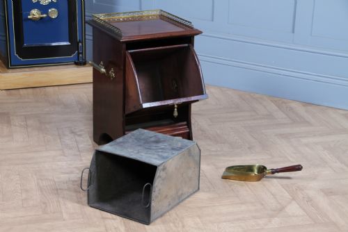 ANTIQUE EDWARDIAN MAHOGANY INLAID FIRESIDE COAL PURDONIUM CABINET SCUTTLE BOX - ADDITIONAL PHOTO 2