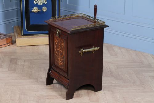 ANTIQUE EDWARDIAN MAHOGANY INLAID FIRESIDE COAL PURDONIUM CABINET SCUTTLE BOX - ADDITIONAL PHOTO 12