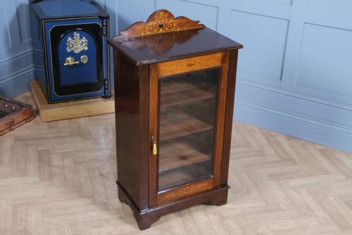 Original Antique Edwardian Walnut Inlaid Glazed Music Sheet Cabinet 1890