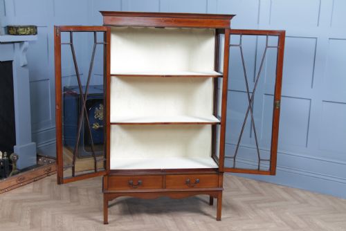 fig 2. Antique Edwardian Sheraton Revival Inlaid Mahogany Glazed Display China Cabinet