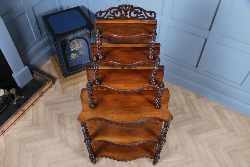 RARE ANTIQUE VICTORIAN WALNUT HOLLOW BARLEY TWIST 6 TIER WHATNOT DISPLAY SHELF - ADDITIONAL PHOTO 1