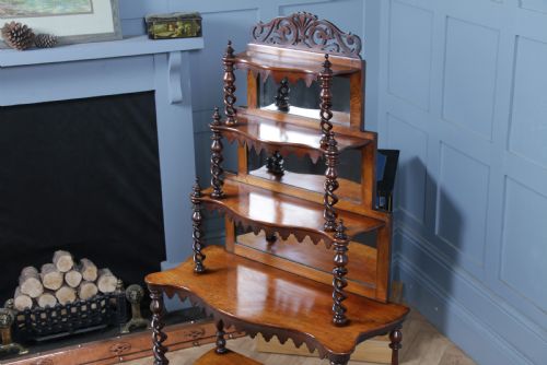 RARE ANTIQUE VICTORIAN WALNUT HOLLOW BARLEY TWIST 6 TIER WHATNOT DISPLAY SHELF - ADDITIONAL PHOTO 3