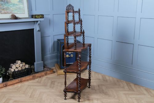 RARE ANTIQUE VICTORIAN WALNUT HOLLOW BARLEY TWIST 6 TIER WHATNOT DISPLAY SHELF - ADDITIONAL PHOTO 16