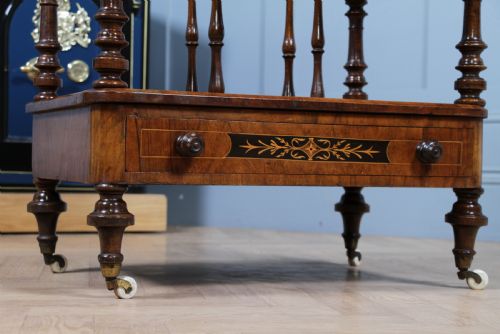ANTIQUE VICTORIAN BURR WALNUT EBONY INLAID CANTERBURY WHATNOT WITH DRAWER - ADDITIONAL PHOTO 14