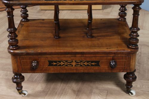 ANTIQUE VICTORIAN BURR WALNUT EBONY INLAID CANTERBURY WHATNOT WITH DRAWER - ADDITIONAL PHOTO 16