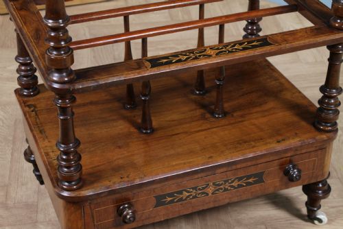 ANTIQUE VICTORIAN BURR WALNUT EBONY INLAID CANTERBURY WHATNOT WITH DRAWER - ADDITIONAL PHOTO 17