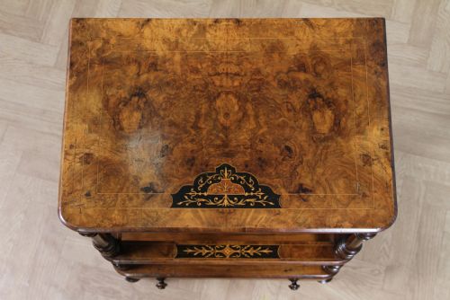 ANTIQUE VICTORIAN BURR WALNUT EBONY INLAID CANTERBURY WHATNOT WITH DRAWER - ADDITIONAL PHOTO 19