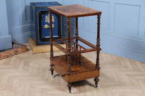 ANTIQUE VICTORIAN BURR WALNUT EBONY INLAID CANTERBURY WHATNOT WITH DRAWER - ADDITIONAL PHOTO 20
