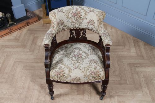 fig 3. Antique Original Edwardian Carved Walnut Upholstered Fireside Tub Chair
