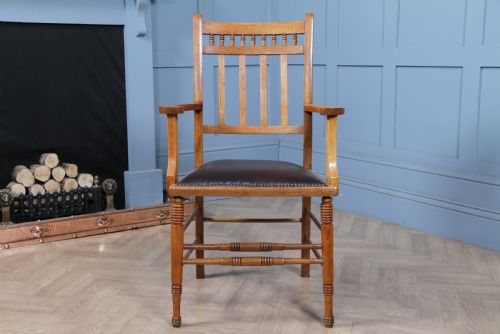 fig 2. Edwardian Arts & Crafts Colonial Oak & Leather Armchair Fireside Desk Chair
