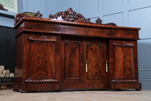 fig 1. Original Antique Early Victorian Grand Flame Grain Mahogany Breakfront Chiffonier Sideboard C1850