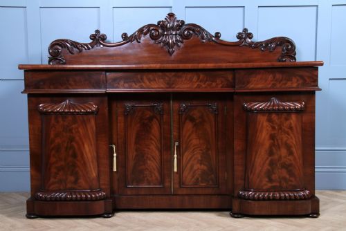 fig 3. Original Antique Early Victorian Grand Flame Grain Mahogany Breakfront Chiffonier Sideboard C1850