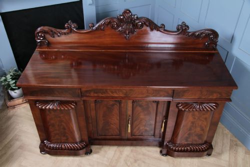 fig 4. Original Antique Early Victorian Grand Flame Grain Mahogany Breakfront Chiffonier Sideboard C1850