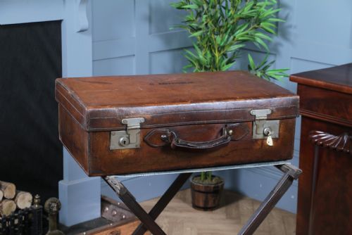 VINTAGE LEATHER FITTED GENTLEMANS SUITCASE CANTROBUS ATTRIBUTED TO FINNEGANS OF BOND STREET LONDON VICTORIAN C1880 - ADDITIONAL PHOTO 2