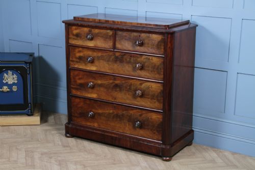 fig 1. Original Antique Victorian Flame Grain Tall Mahogany Chest Bank of 5 Drawers