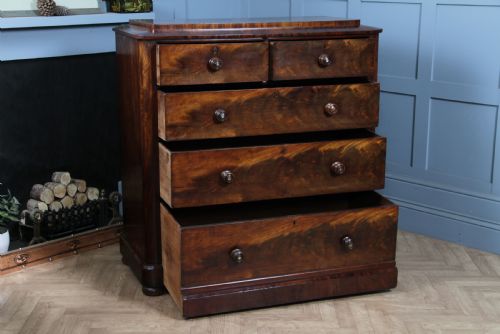 fig 2. Original Antique Victorian Flame Grain Tall Mahogany Chest Bank of 5 Drawers